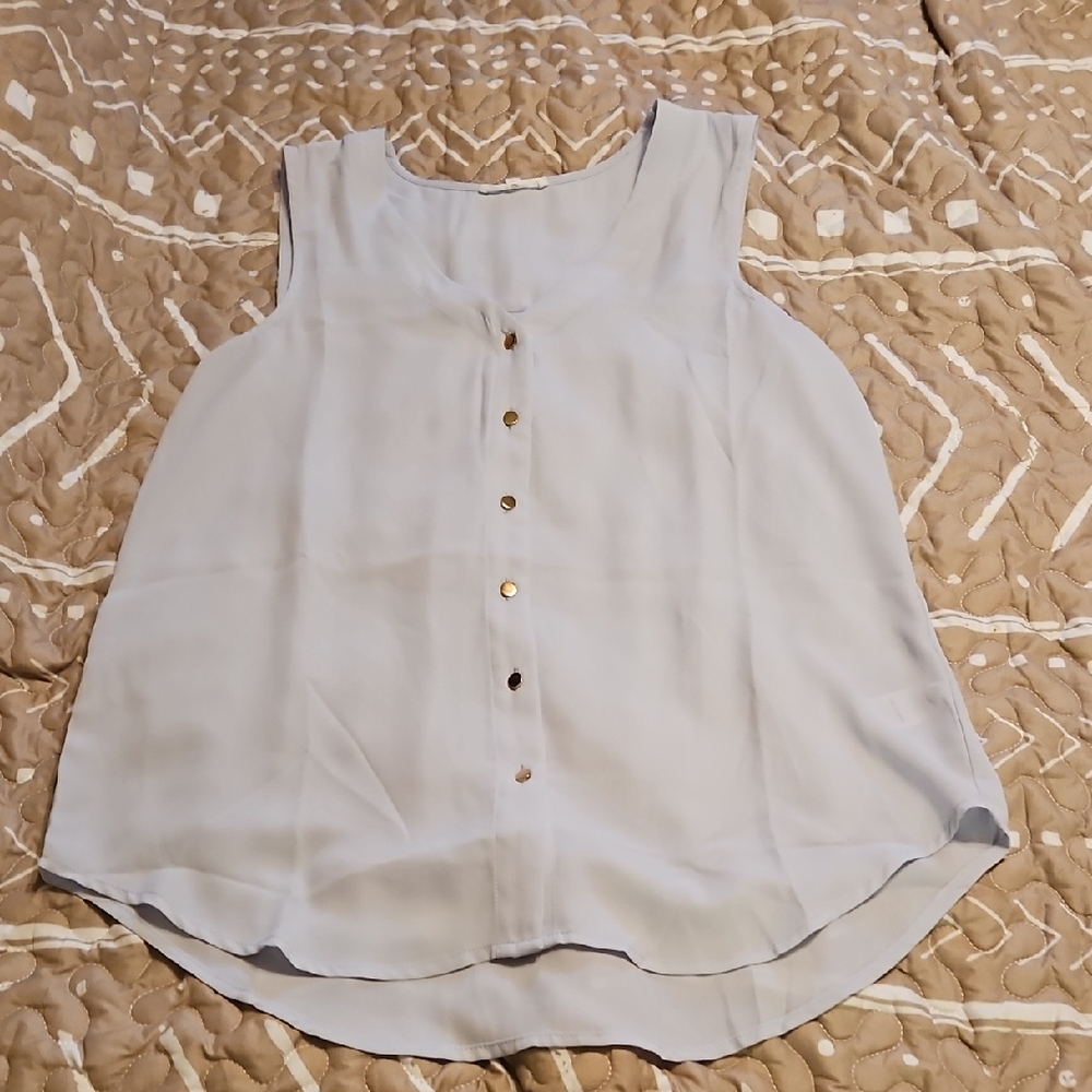 Maurices Light Blue Sleeveless Blouse with Gold Buttons